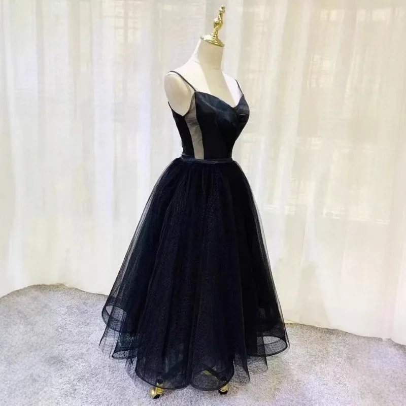 Black Hepburn Style Evening Dress 2025 New Suspender Banquet Temperament High-end One Shoulder Dress for Women To Look Slim