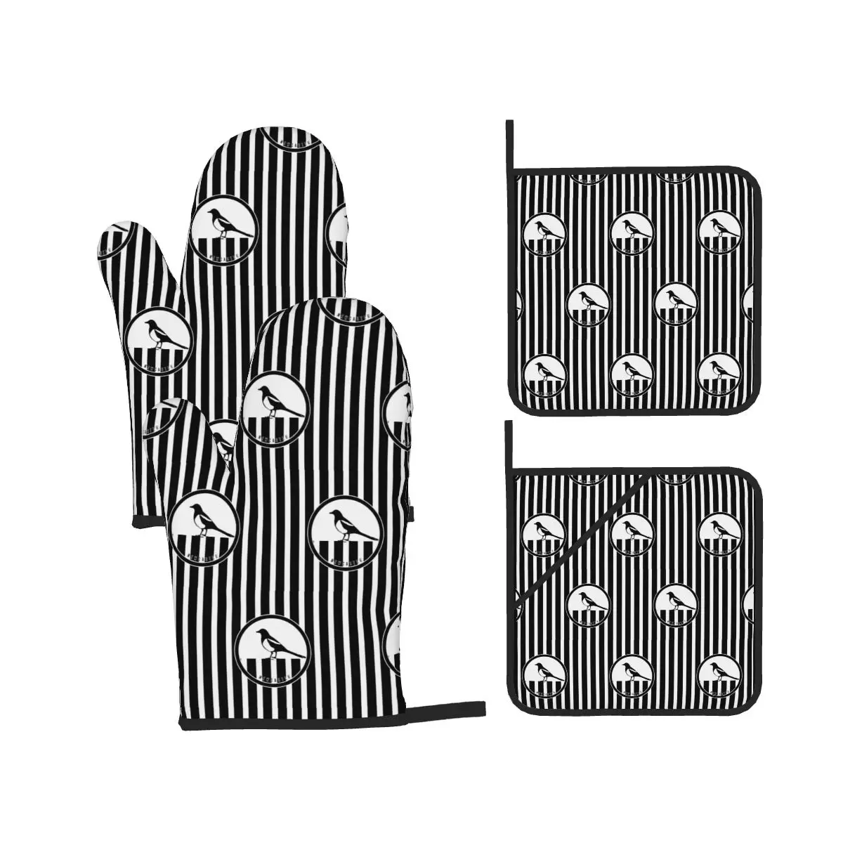 Newcastle - Magpies Oven Mitts and Pot Holder Sets of 4 for Baking Kitchen Cooking Grilling Resistant Non-Slip Gloves