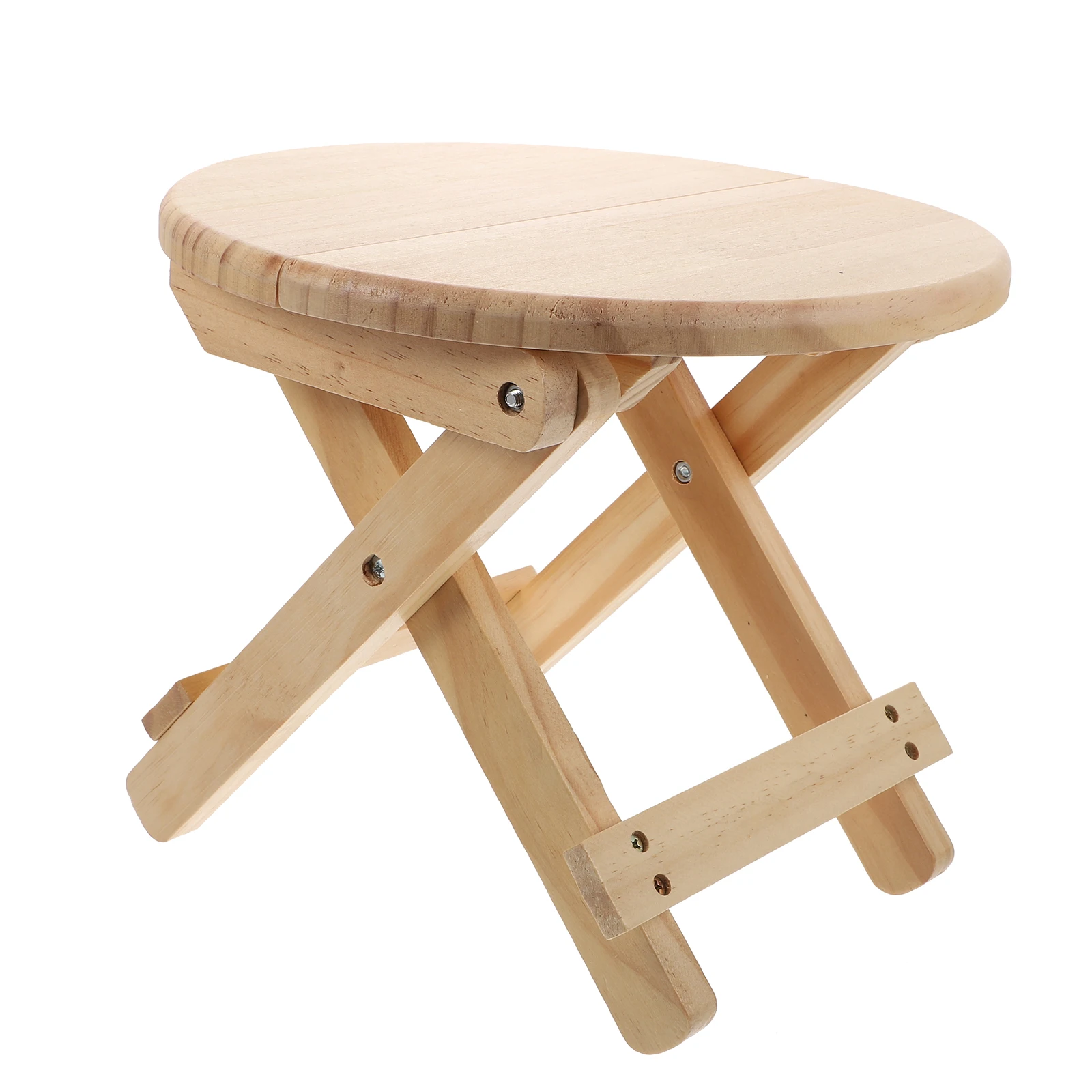 

1pc Folding Round Solid Wood Stool Low Home Shoe Changing Stool Non-Skid Foldable Footstool for Living Room Kids Use