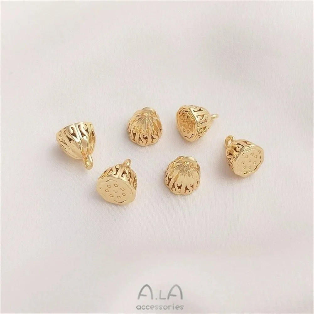 

Color Preservation 14K Gold Lotus Pendant Handmade Diy Bracelet Bracelet Necklace Drip Small Pendant Accessories Charm