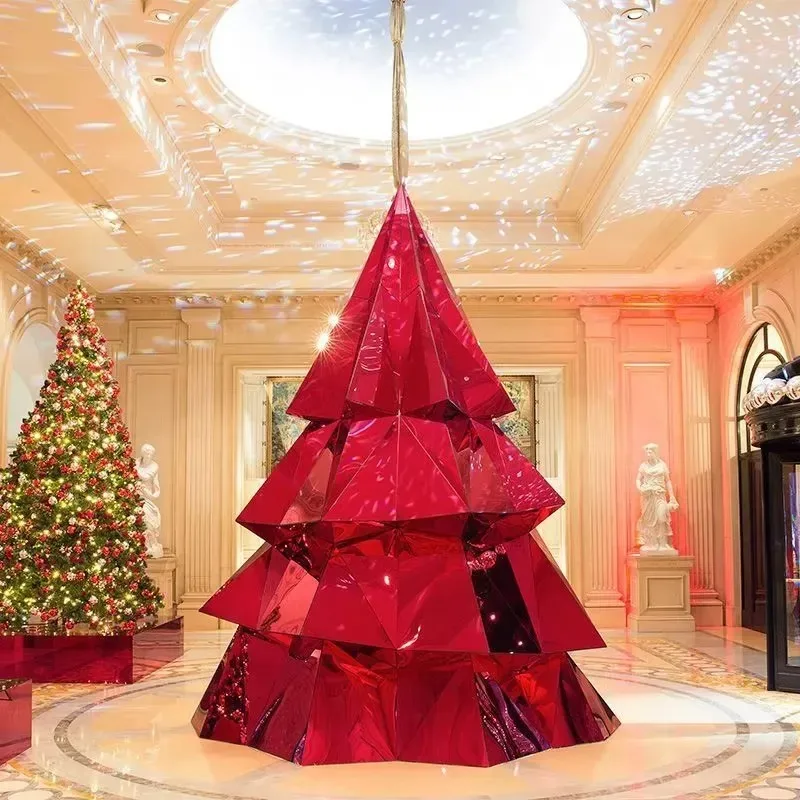Luxury large mirror acrylic Christmas tree decorations, shopping mall decorations