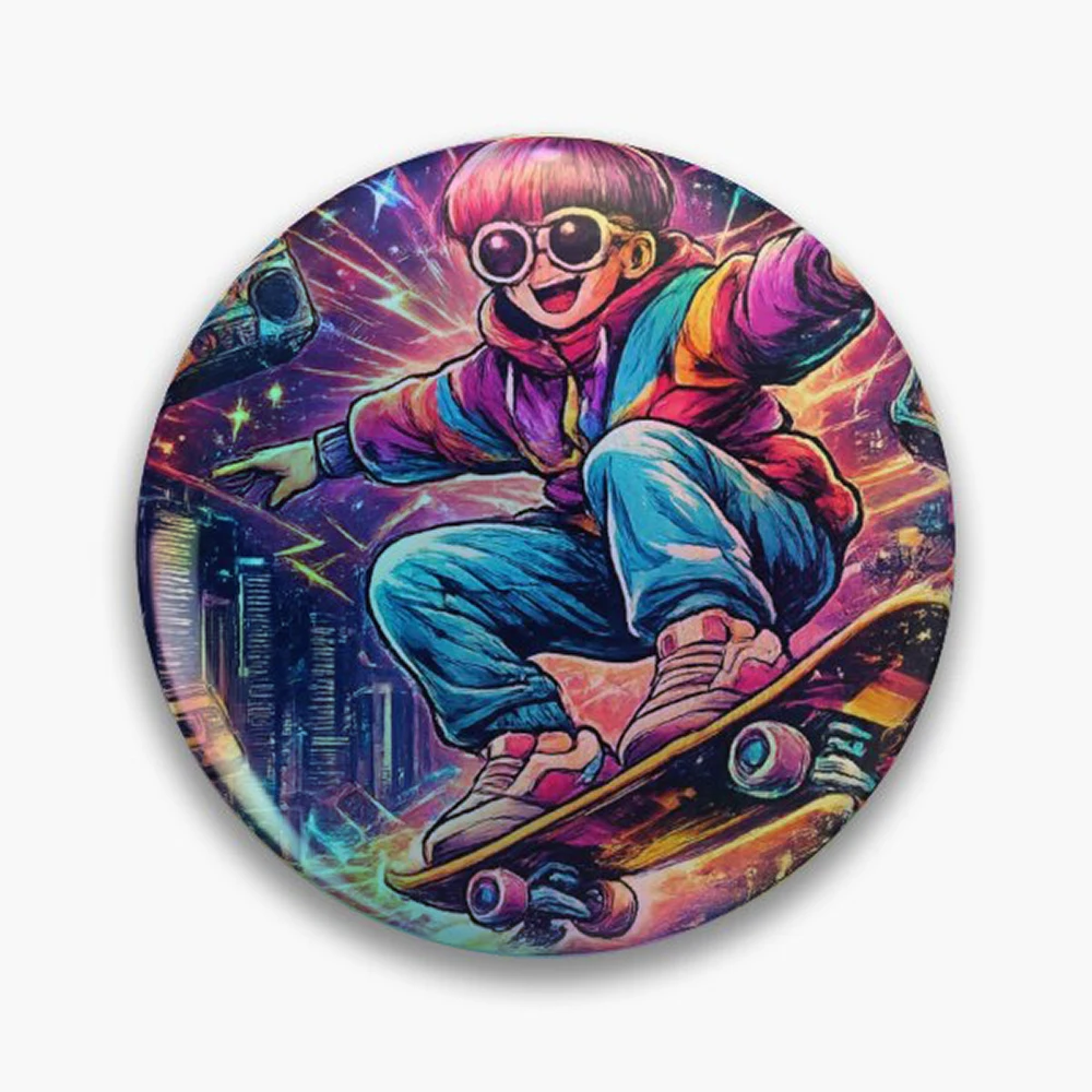 Stay Weird – Retro Futuristic Skate Culture Y2K Aesthetic Design Pin Holographic Star Heart Pin Brooches Laminated Button Fashio