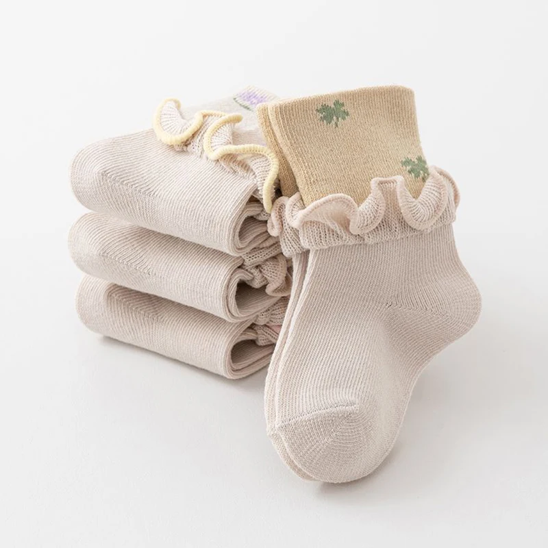 Ruffle Brim Baby Socks Spring Autumn Children Mid Tube Sock Princess Girls Loose Mouth Stockings Soft Cotton Kids Footwear 0-3Y