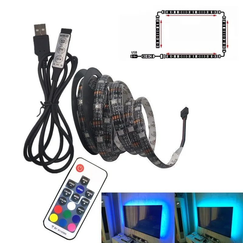 USB LED Strip 5050 RGB Flexible LED Light DC5V RGB Color Changeable TV Background Lighting