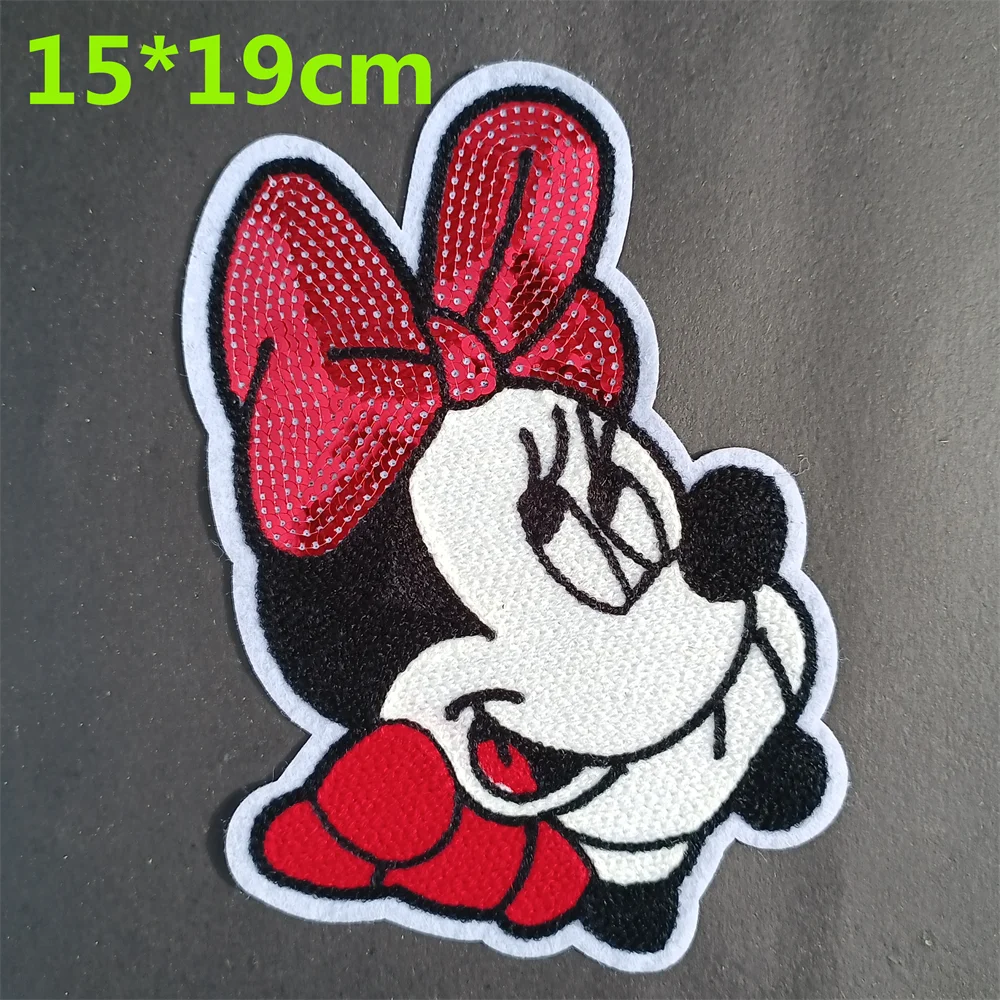 1 stücke Marke Neue Pailletten Bogen Minnie Applique Cartoon Bogen Aufkleber Hand Nähen DIY Patchwork Stickerei Patch Kleidung Kleid Kleidung