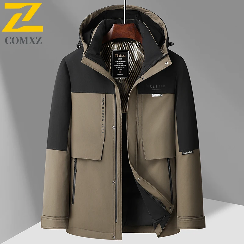 COMXZ Men Down Jacket 2025 Classic Hooded Outdoor Work Lightweight Padded Jacket Casual Business Thickened Warm Winter Coats