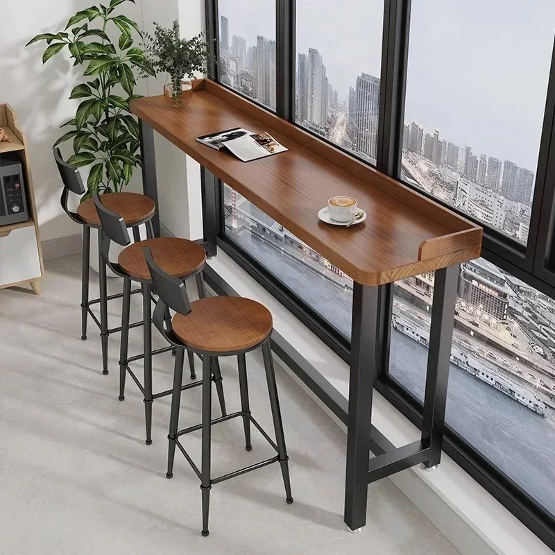 &  Against The Wall High Bar Table Dining Club Coffee Tavern Furniture Mesa Alta Balcony Wood Bar Table Modern Domestic Lean