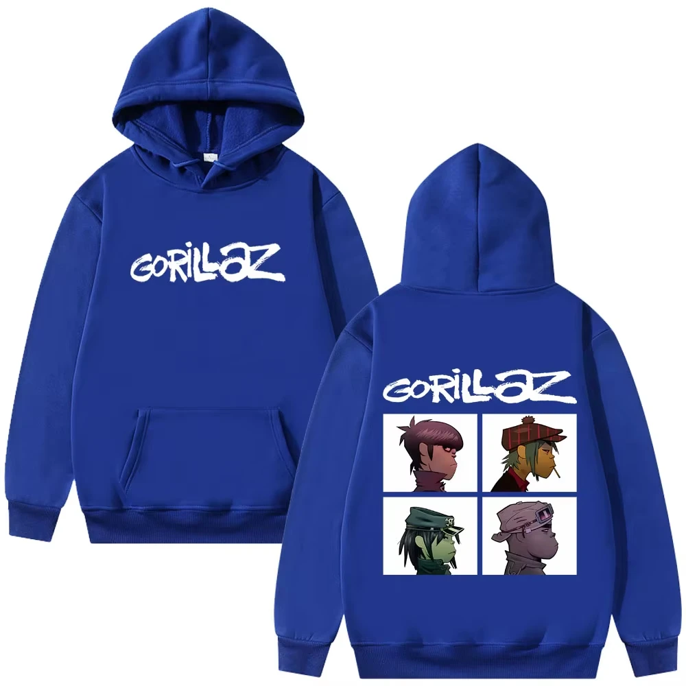 The Gorillaz Rock Band's Fashion Album Features Pattern Prints on Men's Hoodies Sweatshirts Hip-hop Alternative Retro Pullovers