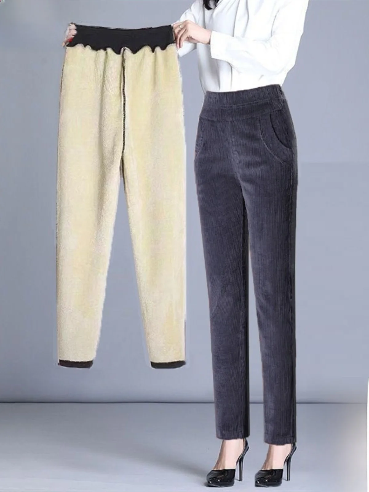 

Thiened Lamb Velvet Bla повседневные брюки женские шаровары с высокой талией теплые вельветовые осенне-зимние модные оригинальные брюки