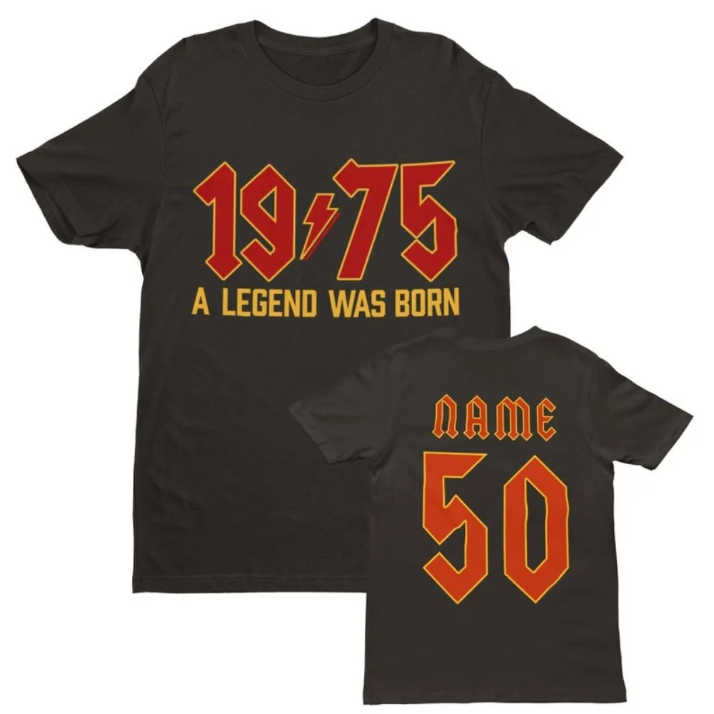 PERSONALISED 50th Birthday T Shirt 2025 1975 A Legend Was Born Retro Heavy Metal Rock Music Style Fiftieth Gifts for Him