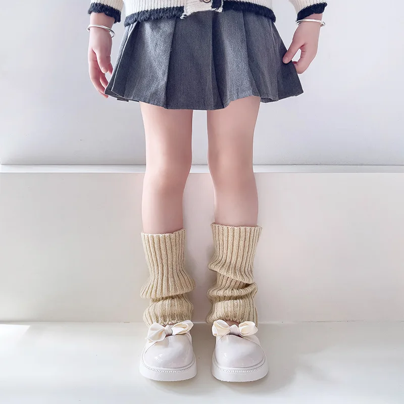 Autumn Solid Color Leg Warmers Middle Tube Socks Knitted Y2K Lolita Style Mid-Calf Socks for Children Girl