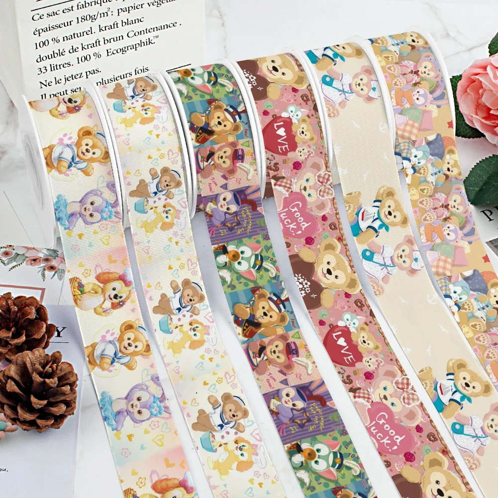 

Disney Duffy Bear Japanese Cartoon Printing Grosgrain Ribbon for DIY Hair Bows Merry Party Dec Meterials 5Yards