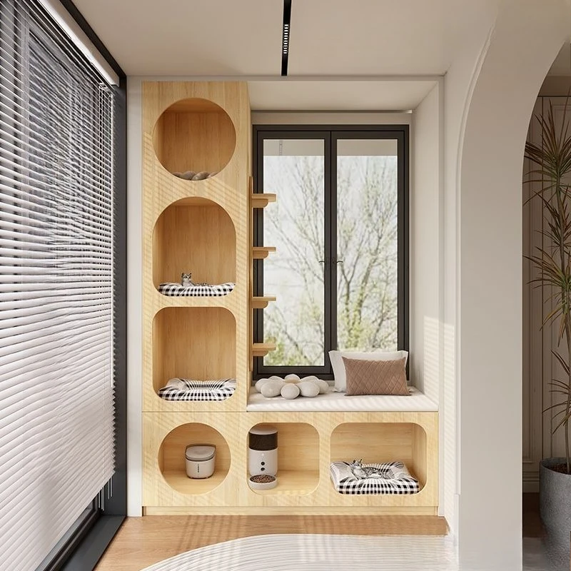 

Household balcony cat villa size cat cabinet special-shaped be solid wood house cage