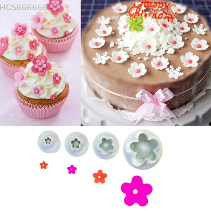 

4pcs Plum Blossom Cake Tool Five petal Flower Spring Mold 4 Head Plum Blossom Flip Sugar Flower Pressure Mold Biscuit Mold