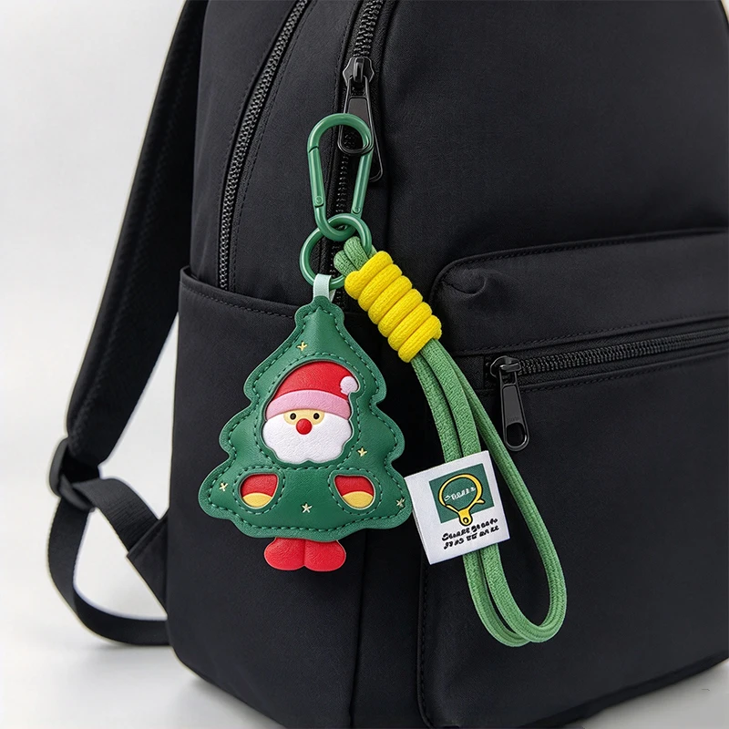 Small Gift Waterproof Christmas Key Ring Sewn Leather Santa Claus Keychain Ornaments Green Snowman Bag Pendant Women
