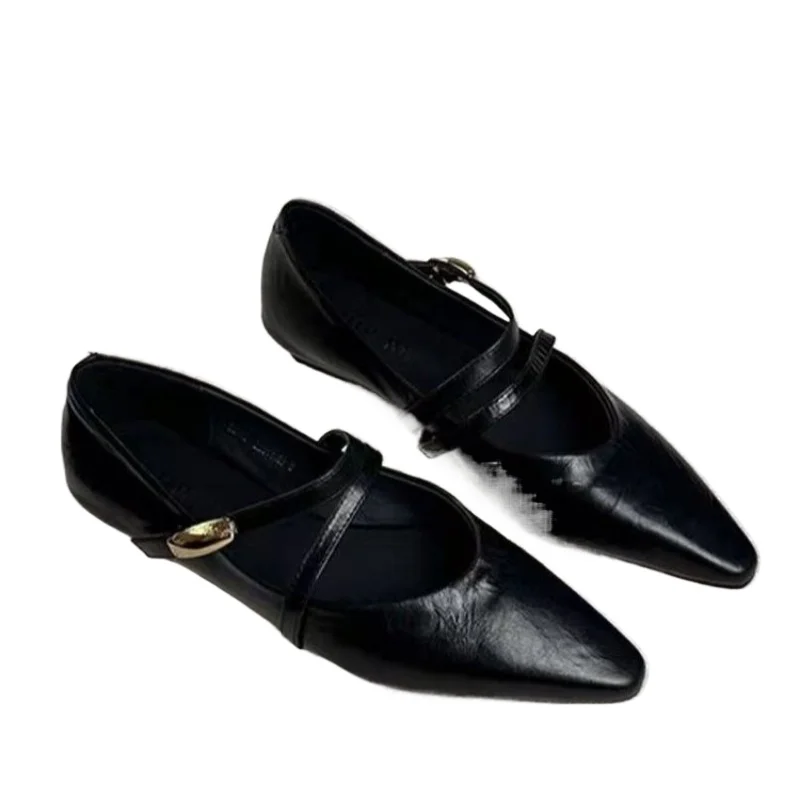 New Women's Autumn Fashion Retro Elegant Pointed Toe Mary Jane Shoes Commute Versatile Gentle Low Heel Slip-On Shoes Size 35-40