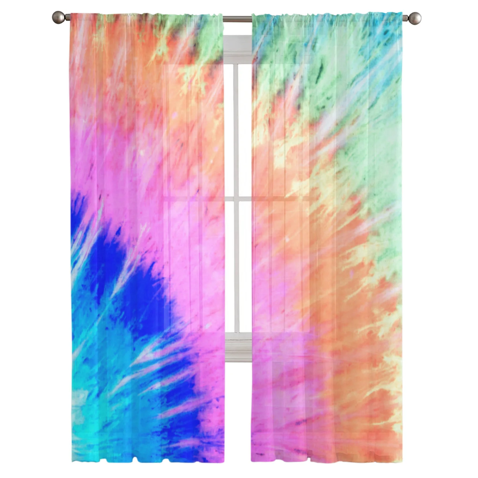 Rainbow Ethnic Style Tie Dye Sheer Curtains Bedroom Decoration Kitchen Tulle Curtains Curtains for Living room