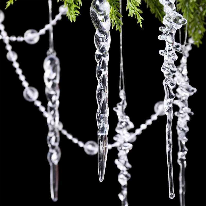 12/24Pcs 13CM Clear Acrylic Twisted Icicle Ornaments Crystal Xmas Tree Hanging Pendant Party Navidad Home Decor 2026 New Year