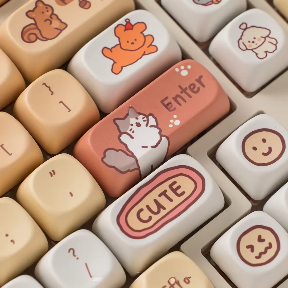 Kindergarten MOA Keycap Set PBT 132 Keys Cute Cartoon Puppy Kitten Girl for 60/84/98/108 Mechanical Keyboards