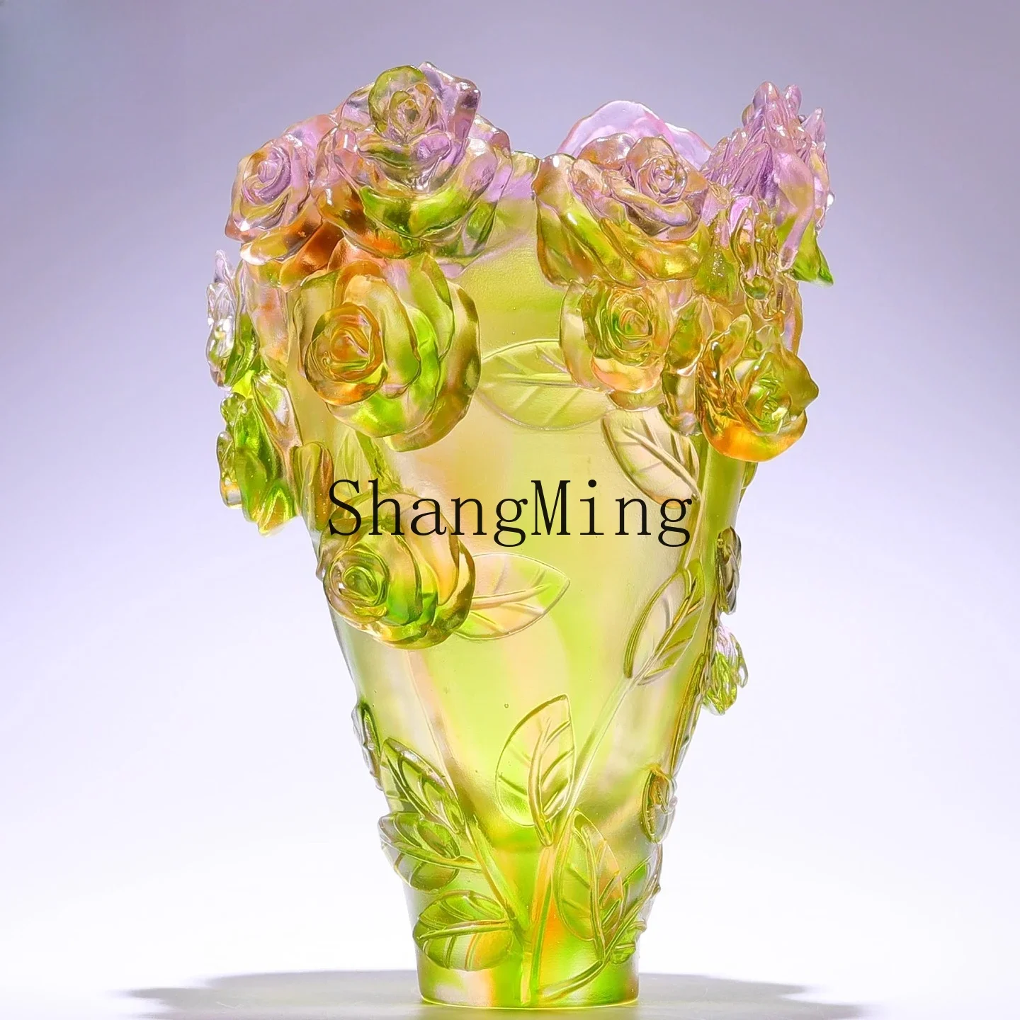 DSA High-End Glass Rose Vase Ornament Living Room Flower Arrangement Modern Simple Home Crystal Opening Housewarming Gift
