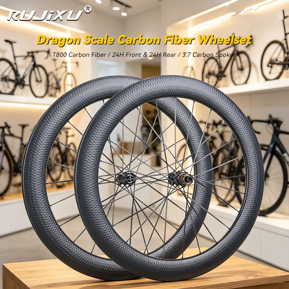 Hot Selling Dragon scales pattern 65mm Carbon Fiber Disc Brake Road Bike Wheelset 36T Ratchet Hub Custom Logo MOQ