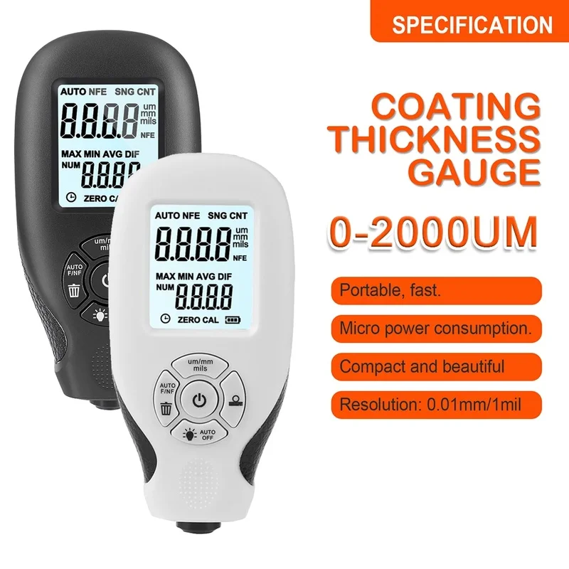 

Car Coating Thickness Gauge 0-2000UM, Automotive Paint Film Thickness Tester and Measuring Tools