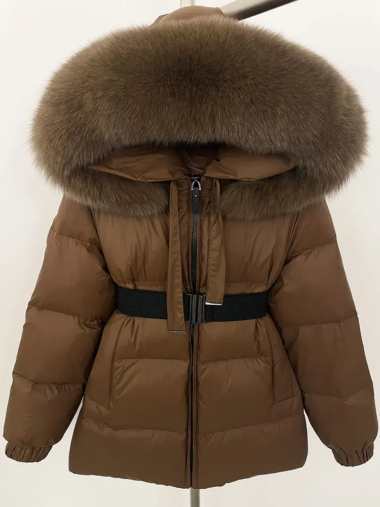 

2025 Thick Warm 90% White Duck Down Coat Winter Jacket Women Real Natural raccoon Fox Fur Collar Hooded Female Casual