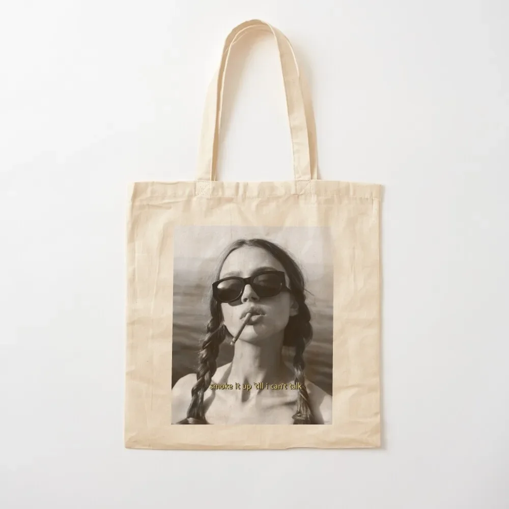 

Smoke it up T'll I Can't Talk - Black And White Pretty Girl Smoking Cigarette Tote Bag tote men's