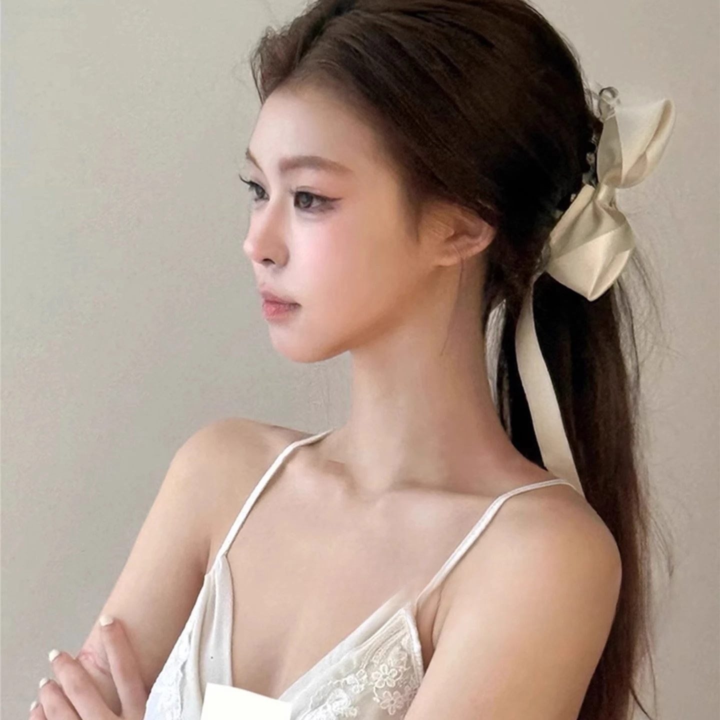 

White Satin Bow Ribbon Banana Clip Hair Clip for Women - Sweet Princess Shark Clip Hair Accessory
