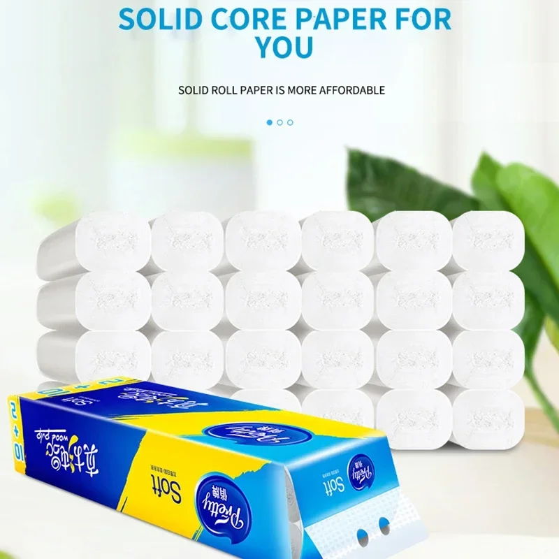 Rollo de papel de cinco capas de núcleo grueso, servilletas de inodoro, servilletas de papel, 12 rollos de caja completa, 850g