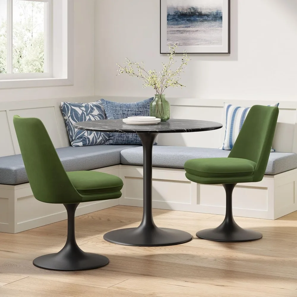 كرسي طعام دوار مخملي من بلاك موس جرين ليبا - كرسي بدون ذراع مقاوم للبقع #6