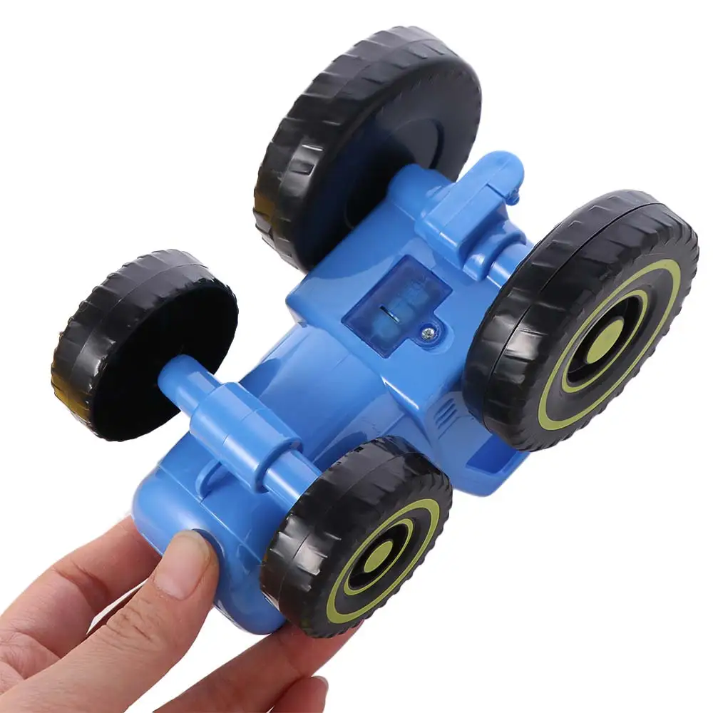 Mini trator azul com luz musical, desenho animado, aprendizagem precoce, carro deslizante, agricultor, diversão, 15 músicas, modelo de carro musical para crianças