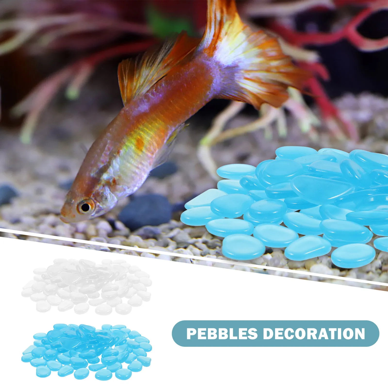 200Pcs Glow Rocks for Aquarium Fish Tank Turtle Tank Outdoor Pond Water Garden Flowerpot Pathway Decorative Luminous Landscape