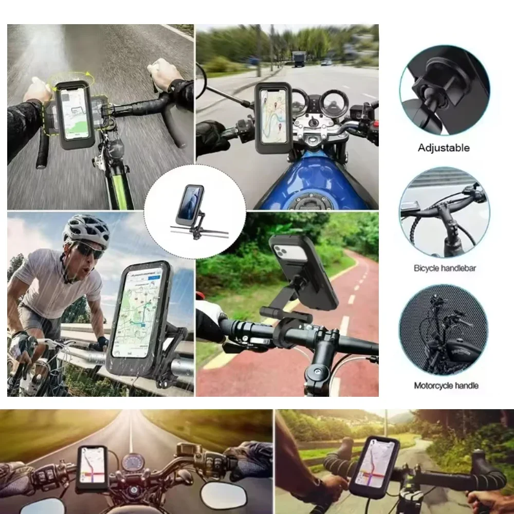 Waterproof Motorcycle Phone Mount, Full Enclosure Anti-fall Bike Holder for Scooter/Bicycle, Universal 4.7-6.8