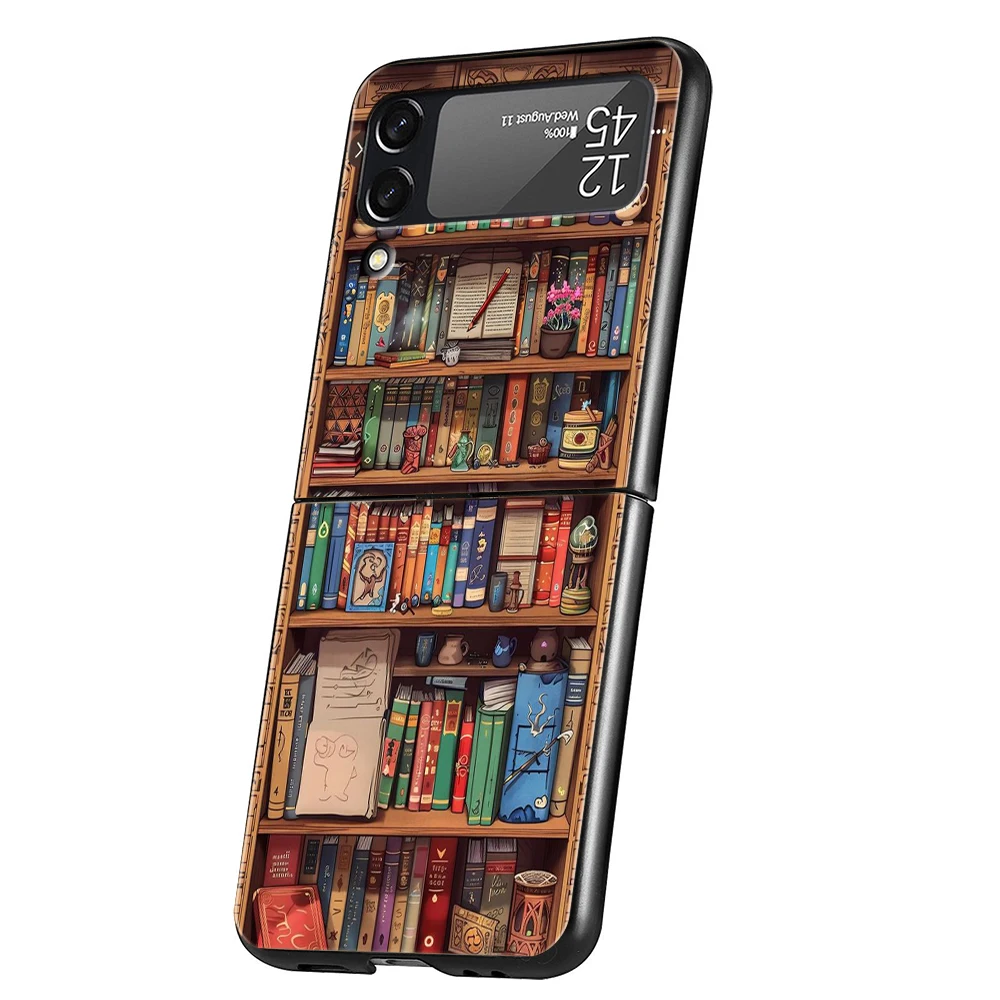Read Books illustration Hard PC Phone Case For Samsung Galaxy Z Flip 6 5 4 Black Cover For Galaxy Z Flip 3 Foldable Shockproof – Detail 1