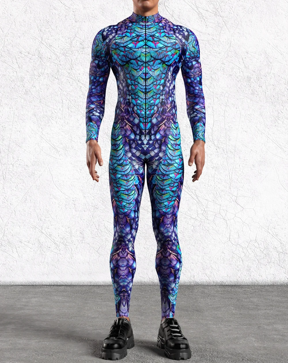 Paar-Pfauen-Leder-Bodysuit, 3D-gedruckter Pfauen-Bodysuit für Erwachsene, Rollenspiel, Punk-Bodysuit, Bodysuit für Feiertage, Partys, Karneval und Shows – Detail 6
