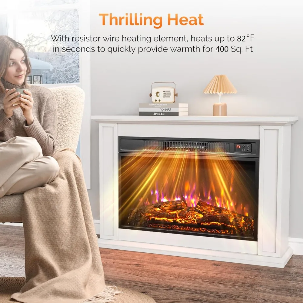 Smart Electric Fireplace Insert with APP & Remote, 1500W Recessed Heater, 8H Timer, 3 Flame Colors, 5 Brightness Levels