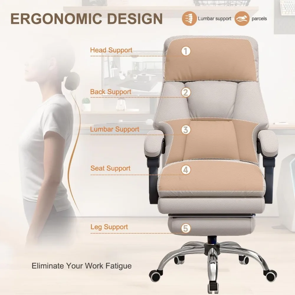 Kursi kantor ergonomis sandaran tinggi dengan sandaran kaki untuk meja eksekutif, nyaman untuk bermain game komputer dan penggunaan kerja berputar