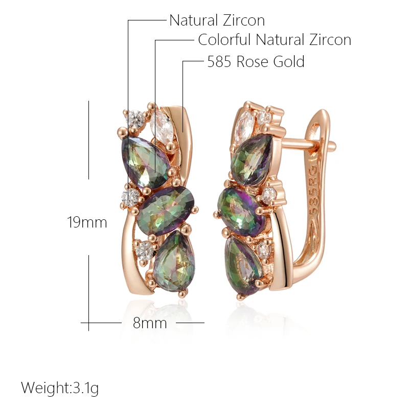 Kinel New 585 Rose Gold Drop Earrings for Women Delicate Cut Dazzling Colorful Natural Zircon Accessories Daily Fine Jewelry