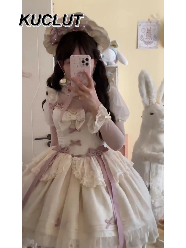 여성을위한 달콤하고 귀여운 짧은 드레스 Jsk 생일 푹신한 공주 드레스 후행 로리타 스타일 2025 새로운 봄 여름