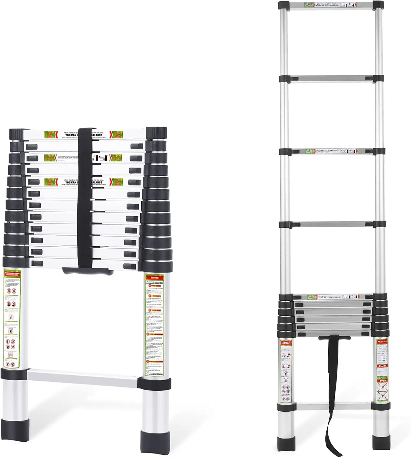 Escalera telescópica, escalera telescópica de aluminio de 12,5 pies con pies antideslizantes, escalera de extensión portátil para uso doméstico y al aire libre