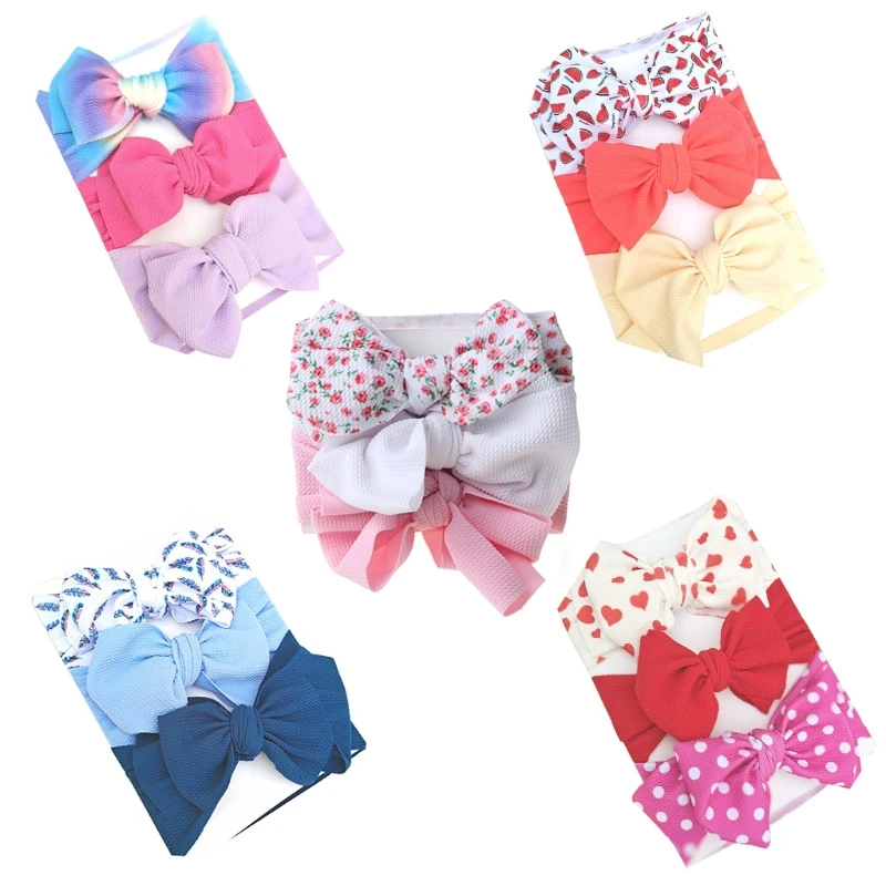 N80C Elastic Bows Headband Bowknot Hair Band Stretch Knot Headwrap Turban Soft Cloth Headwear Hair Accessories for Newborn