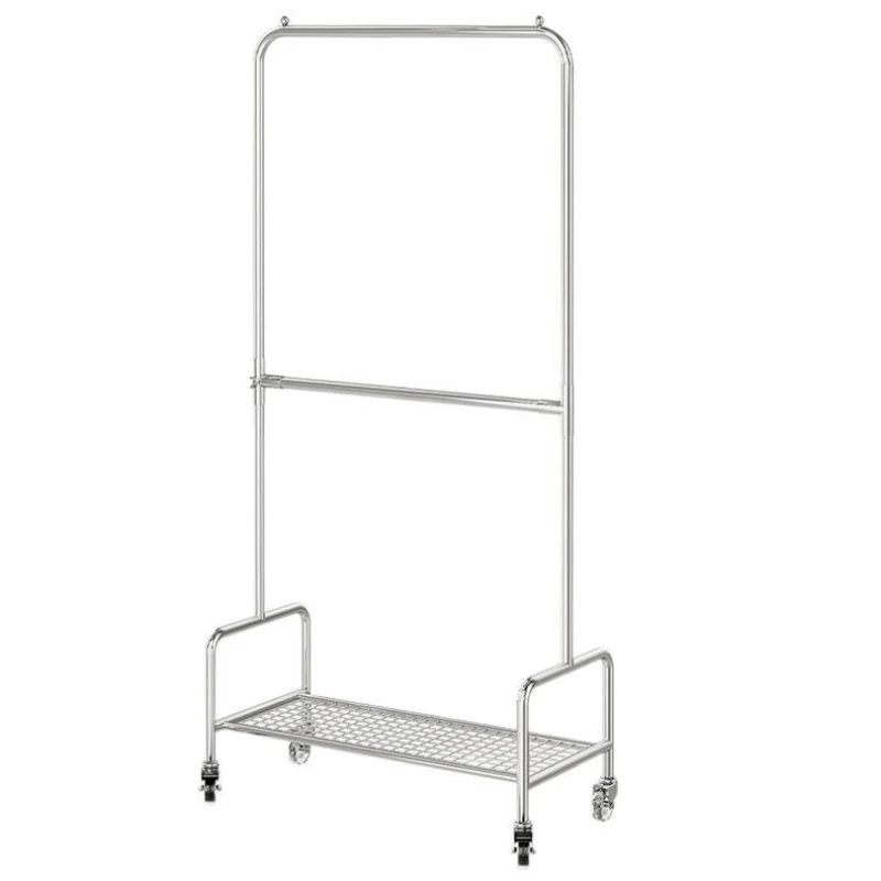 

Bedroom simple coat rack upper and lower double-layer drying rack floor pole mobile hanging hanger word household overnight