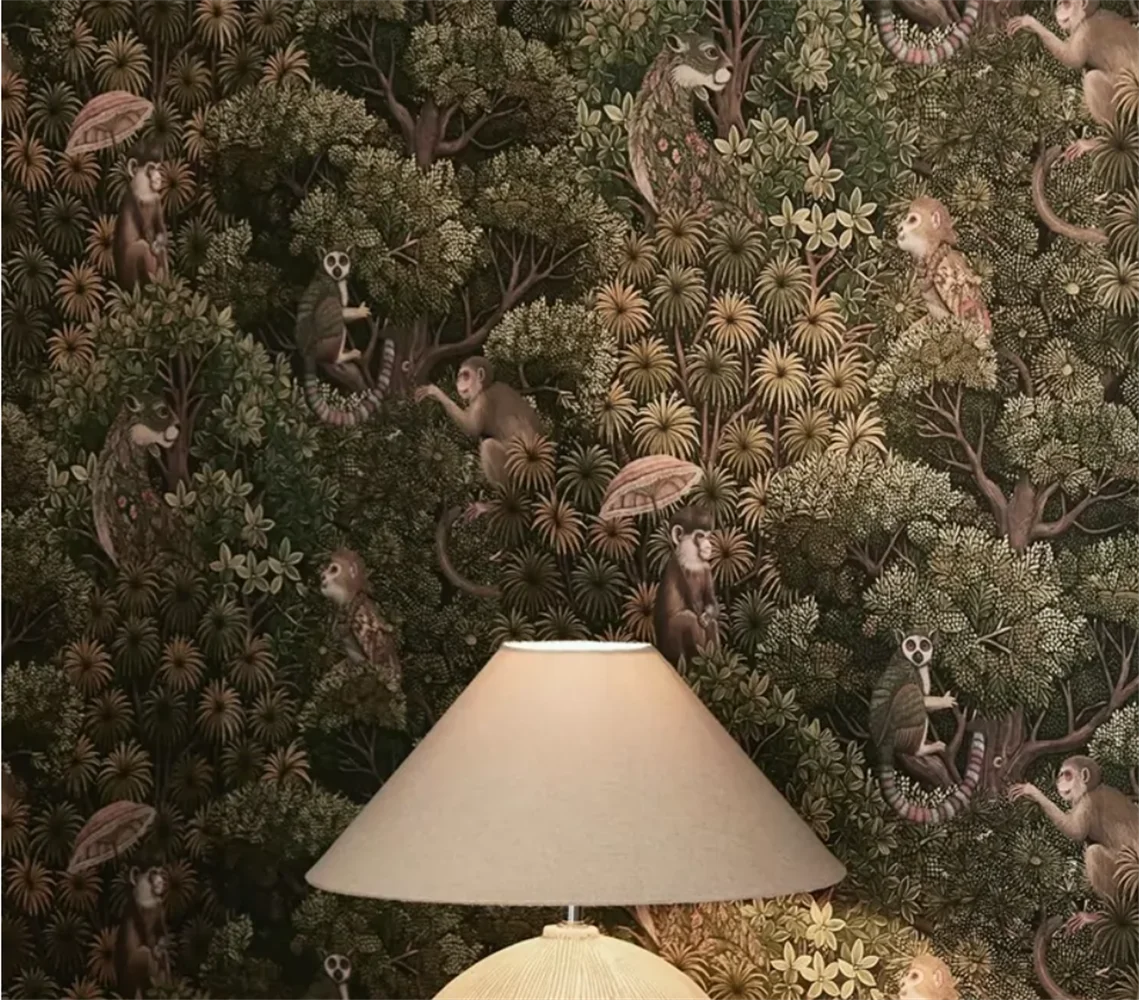 British style modern hand-painted plants leaves animals light luxury simple background wall paper customized mural
