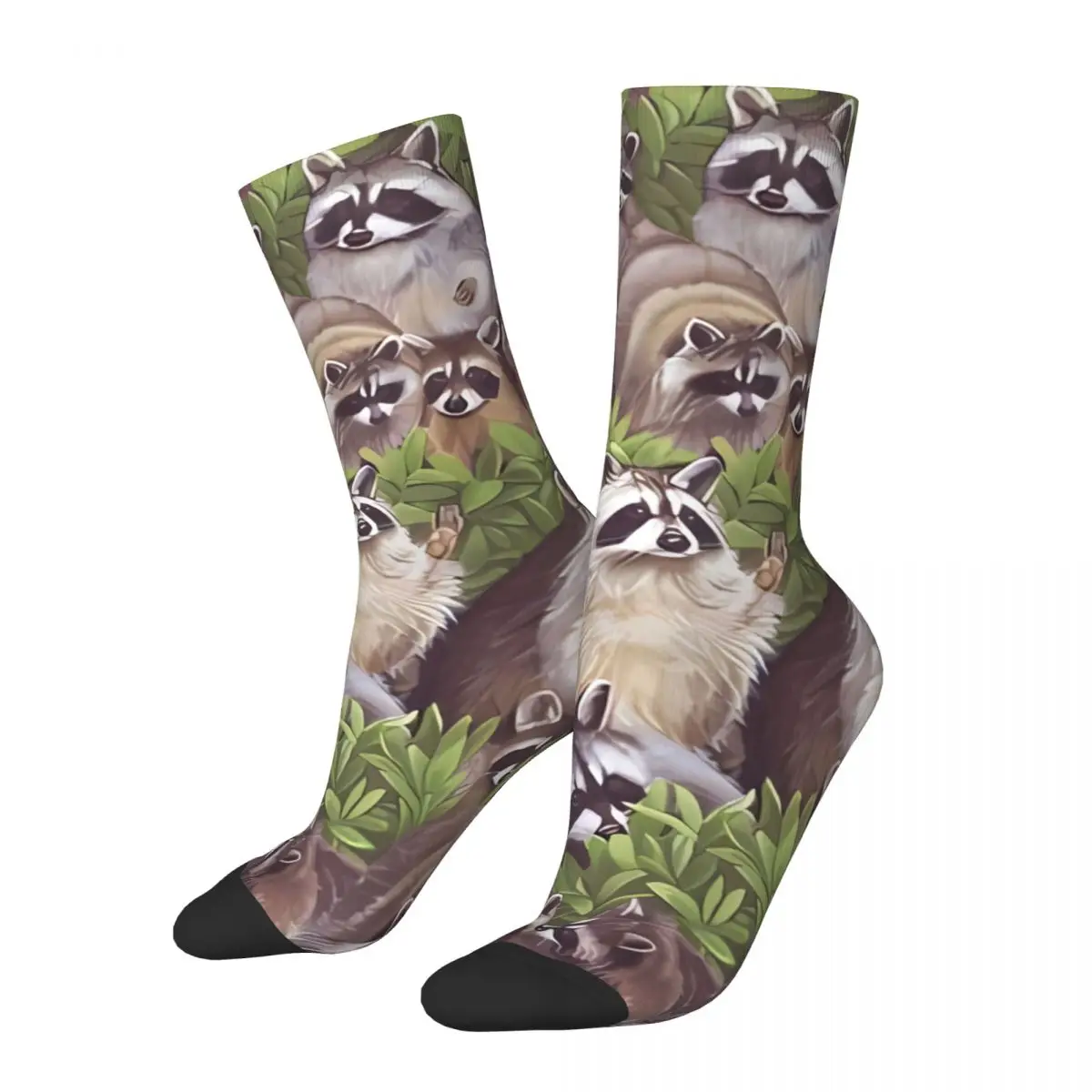 Vintage Funny Men's Socks Vintage Raccoon Cute Animal Hip Hop Seamless Crew Sock Gift Pattern Printed