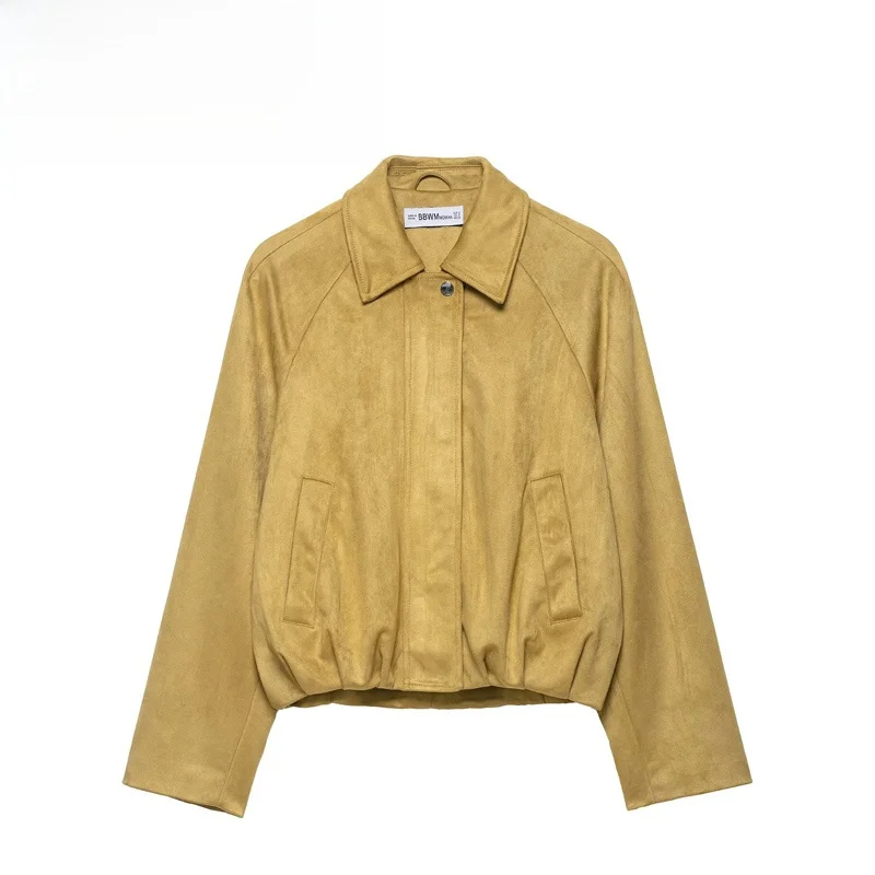 Fashionable Windproof Pilot Jacket Women's Short Outerwear Polyester Fiber Long Sleeve Zipper Closure Stand Collar Coat