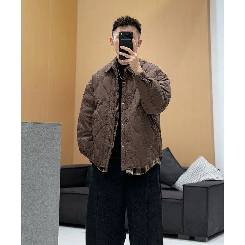 

Men's Quilted Du down Jaet Loose Fit Warm Outerwear Ci Casual Sle ort Length Button Closure Diamond Pattern Design