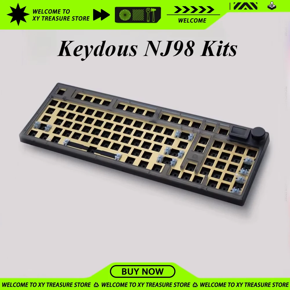 Keydous NJ98 Mechanical Keyboard kit aluminum brass knob hot swap wireless Bluetooth three-mode esports office game keyboard kit