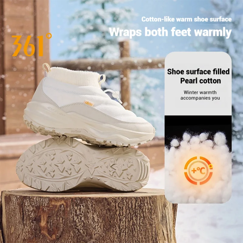 361 Degrees Women Winter Boots High-Top Abrasion-Resistant Thermal All-Terrain Fleece Lined Ice Grip Sneakers Female 682542215A