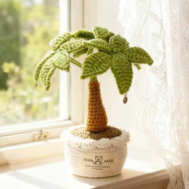 ต้นไม้เงินถักโครเชต์ทำมือในกระถาง ต้นไม้ประดิษฐ์แบบถักสำเร็จรูป ช่อดอกไม้ตกแต่งบ้าน ของตกแต่งโต๊ะทำงาน ของขวัญคริสต์มาส ของขวัญรับปริญญา